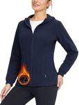 BALEAF Women's Full Zip Soft Hooded Fleece Jacket Polar Fleece Lightweight Jackets with Pockets Navy Blue XXL