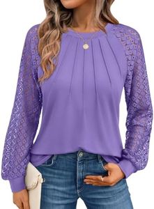 AUTOMET Womens Long Sleeve Shirts Lace Tops Business Casual Blouses 2026 Fall Winter Fashion New Years Eve Nye Outfits Trendy Clothes Knit T Ladies Dressy Work Professional Clothing Purple S