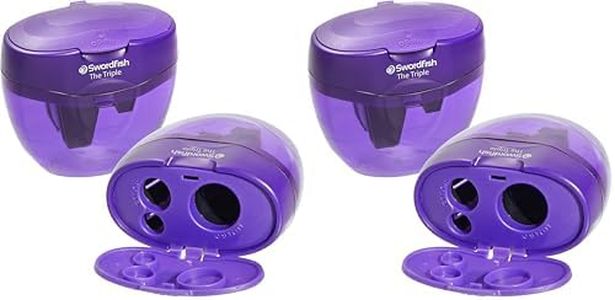 Swordfish ‘The Triple’ Three Hole Pencil Sharpener with Mess-Free Canister [Pack of 2] 8-16 mm [40228s], Purple