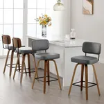 Bekrvio Swivel Counter Height Bar Stools Set of 4, 26" Upholstered Faux Leather Barstools with Back and Bent Wood Legs, Mid Century Modern Bar Chair Island Stool for Kitchen Counter, Grey