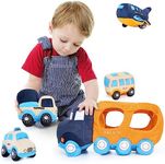 Muiteiur Big Car Stuffed Plush Toy, Soft Truck Toy Set with 4 Stuffed Baby Vehicles Toys Include Taxi Bus Airplane Tanker, Cute Cartoon Plush Gift for Kids Babies (15.7inch)