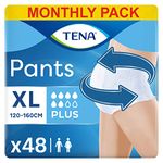 TENA Pants Plus, 48 Pairs, Unisex Incontinence Pants (4 x 12 Packs) for Women and Men with Heavy Bladder Weakness, Designed for Everyday Life with Triple Protection and Dual Absorption Zones, Size XL