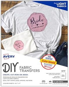 AVERY Unisex 12 Sheets 3275 Iron-On Light Fabric Transfers, White, 8.5 X11 US