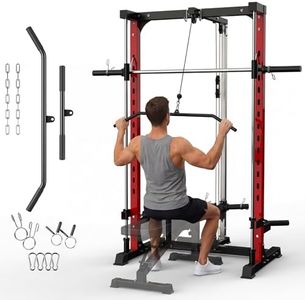Garvee Smith Machine, 1000LBS Multi-Functional Smith Machine Home Gym, Squat Rack with LAT-Pull Down System, Power Rack with Barbell Bar, Power Cage with Attachments Full Body Training, Black/Red
