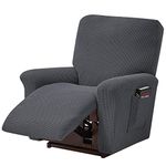 Beacon Pet 4 Pieces Stretch Recliner Slipcovers,Thick Jacquard Reclining Chair Covers Washable Spandex Sofa Couch Cover Anti-Slip Furniture Protector Couch with Elastic Bottom&Side Pocket(Dark Gray)