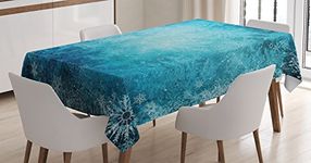 Ambesonne Winter Tablecloth, Various Types of Snowflake in Soft Colors Theme Seasonal Blue Background, Rectangular Table Cover for Dining Room Kitchen Decor, 60" X 90", Turquoise