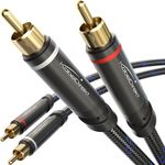 RCA/phono cable, 2×2 plugs – 5m – stereo audio cable, Nylon braided, break-proof metal plugs, flawless sound (coaxial, subwoofer/amp/HiFi/home cinema/Blu-ray, analog & digital) by CableDirect