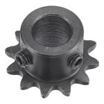 sourcing map 12 Tooth Roller Sprocket B Type, #25 Chain, Single Strand 1/4" Pitch, 10mm Bore Black Oxide C45 Carbon Steel with Set Screws for ISO 04C