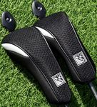 Big Teeth Golf Hybrid Head Covers Set Headcovers Utility Club Protector Meshy with Interchangeable Number Tag (2 Pcs) (Black)