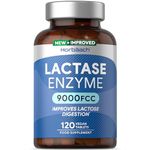 Lactase Tablets 9000 FCC | Enzyme Tablets | Lactose Digestion | 120 High Strength Vegan Tablets | Food Supplement | by Horbaach