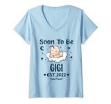 Womens Gigi Gift Soon To Be Gigi EST 2022 Mother's day V-Neck T-Shirt