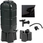 Black Outdoor Slim Line 100 Litre Space Saver Rain Collector Water Butt Kit Complete With Stand, Lid & Diverter