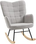 HOMCOM Wingback Rocking Chair with Wooden Base, Fleece Glider Rocker for Nursing, Modern Armchair - Light Grey