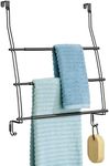 mDesign Expandable Metal Over Shower Door Towel Rack for Bathroom - 3-Tier Organizer with 2 Large Hooks - Holder for Hand/Bath Towels, Washcloths, Loofahs, Sponges - Trinity Collection - Matte Black