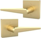 Mega Handles - SCHEIN Dummy I Lever Door Lock Handle Set for Closet or French Doors I Single Side, Non-Turning I Fits All Standard Door Sizes I Screws Included - Satin Brass (2 Pack)