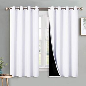 PONY DANCE White Blackout Curtains for Bedroom - Thermal Insulated Curtains with Black Liner for Small Window Double Layers Bedroom Panels for Night with Eyelet, 46x54 Inch, 2 Panels