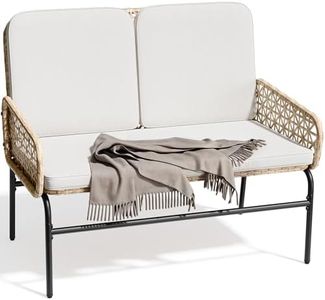 YITAHOME Patio Loveseat Wicker Outdoor Furniture, All Weather Rattan Conversation Loveseat for Backyard, Balcony and Deck with Soft Cushions, Light Brown+Beige