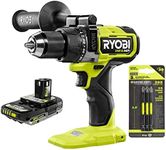 RYOBI ONE+ HP 18V Brushless Cordless 1/2 in. Hammer Drill with 2 Ah Lithium-Ion Battery and 3-1/2 in. Diamond Grit Impact Drive Bits (Bulk Packaging)