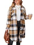 IN'VOLAND Womens Plus Size Flannel Plaid Shirts Long Sleeve Lounge Lapel Boyfriend Button Down Tartan Long Jacket Coats, Brown, 22 Plus