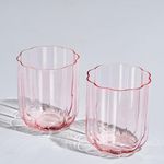 The Wine Savant Flower Vintage Glass Stemless Highball - Set of 2-13 oz Colorful Cocktail, Wine, Water, Martini Glasses, Prosecco, Mimosa, Wave Glasses Set, Bar Glassware Luster Glasses 4" X 3" (Pink)