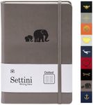 SETTINI Dotted Journal - A5 Vegan Leather Notebook, 192 Archival-Quality Pages, QuillEase Bleed-Free Paper, Inner Pocket & Bookmark, Ideal for Bullet Journaling & Christmas Gifts - Grey Elephants