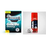 Gillette Mach 3 Shaving Blades- Pack of 6 (Cartridges) and Gillette Classic Regular Pre Shave Foam, 418g with 33% Extra Free