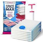 Jumbo 6 Pack - SPACE MAX Premium Space Saver Vacuum Storage Bags - Save 80% More Storage Space - Reusable, Double Zip Seal & Leak Valve, Includes Travel Hand Pump