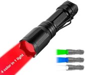 LUMENSHOOTER Upgraded Zoomable Red Flashlight, 4 Color in 1 Flash Light, Green Red Blue White Multi-Color RGBW Led with Memory for Night Vision, Fishing, Astronomy(Batteries Not Included)