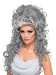 Smiffys Medeia Witch Beehive Wig, Grey Long & Curly with Beehive Top, Halloween Fancy Dress Accessory, Witch Dress Up Wigs