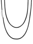 U7 Black Leather Cord Necklace with Stainless Steel Clasp, Men Women 2mm Wide Woven Wax Rope Chain for Pendant, Length 16 Inch