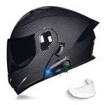 Motorbike Helmet with Bluetooth Module, Flip Up Full Face Integrated Helmet, ECE Approved, Lightweight Ventilation Design, High Definition Double Visor, for Adult Men and Women