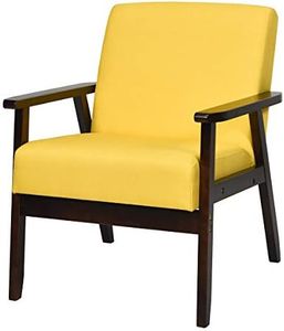 Giantex Accent Chair, Fabric Upholstered Wooden Lounge Chair, w/Rubber Wood Legs, Arm Chair for Living Room, Office, Balcony (Yellow)