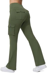 Yoga Flare Leggings for Women High Waisted Yoga Casual Pants Workout Leggings Cargo with 6 Pockets Bootcut Pants,Army Green XL