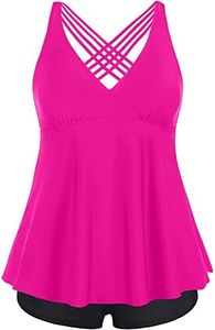 Aqua Eve Plus Size Swimsuits with Shorts Two Piece Tankini for Women Flowy Bathing Suits Athletic Swimwear, Hot Pink, 22 Plus