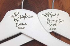 Personalised Bridesmaid Wedding Hanger in White - Hanger Engraved Wedding Gift Bride, Bridesmaids and more.