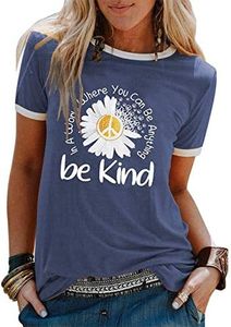 YourTops Women in a World Where You can Be Anything Be Kind T-Shirt Kindness Shirt (1-Dark Blue,M,)