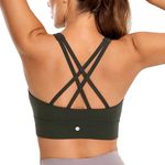 CRZ YOGA Womens Butterluxe Strappy High Neck Longline Sports Bra - Padded Criss Cross Back Workout Sports Bras Crop Tank Top Olive Green Large