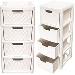 Rattan Cream Large 4 Drawer Plastic Modular Storage Tower Perfect for Home, Schools, Offices Storage Solution (2)