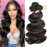 Body Wave Human Hair Bundles Brazilian Virgin Hair Weave 3 Bundles 12A Grade Unprocessed Human Hair Extensions Natural Black (Body Wave Bundles, 16 18 20 Inch)