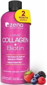 Zena Liquid Collagen Peptides for Women & Men + Biotin 5000mcg | Hydrolyzed Multi Verisol Collagen Peptides 2500mg | Sugar & Gluten Free Hair, Skin, Nail Supplement | Berry | 60 Servings, 20.3 FL Oz