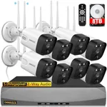 5.0MP & 2-Way Audio PIR Detection Dual Antennas Outdoor Security Camera System Wireless WiFi Home Security System Indoor Video Surveillance DVR Kit with 8TB Hard Drive