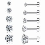 Cubic Zirconia Hypoallergenic Stud Earrings for Women Men Girls Statement Cartilage Fashion Surgical Steel Helix Earrings (5 Pairs)