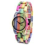 BEWELL Women Wooden Watch Analog Quartz Lightweight Colourful Bamboo Bracelet Wood Watches (Mix-Colour 1)