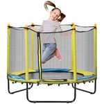 HOMCOM 4.6FT Kids Trampoline for Toddlers with Enclosure, Safety Net, Pads, Indoor for 3-10 Years - Yellow