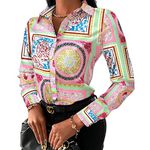 KCatsy Womens Paisley Print Pattern Button-Down Shirt Long Sleeve Business Casual Top Elegant Blouse B Pink Paisley S 8