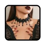 Handcess Gothic Lace Choker Necklace Black Rhinestone Necklaces Hollow Flower Choker Necklaces for Women