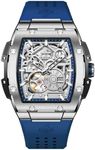 OLEVS Automatic Watches for Men Self Winding Luxury Skeleton Mechanical Business Dress Big Face Men's Wrist Watches Calendar Square Mens Blue Watch