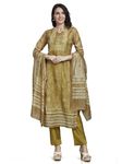 NIONI Women's Fancy Salwar Suit Set with Dupatta, 3/4 Sleeves, Printed Kurti with Embroidery/Solid Pant/Printed Dupatta for Girls & Woman (10781_Mustard Brown_L)