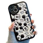 LAIRUIRUI Compatible with iPhone 13 Cute Case, TPU Leather Phone Emboss Cartoon case Soft Rubber Shockproof Protective for iPhone 13 Case Cover for Women Girls (Black Mouse)