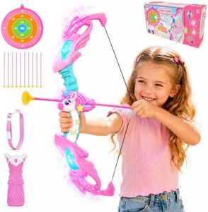 ouyhhk Unicorn Bow and Arrow for Kids, 6 LED Light-Up Archery Set with 10 Suction Cup Arrows, Target & Quiver, Indoor & Outdoor Activity Toy, Birthday, Christmas and Easter Gifts for Girls Ages 3-12